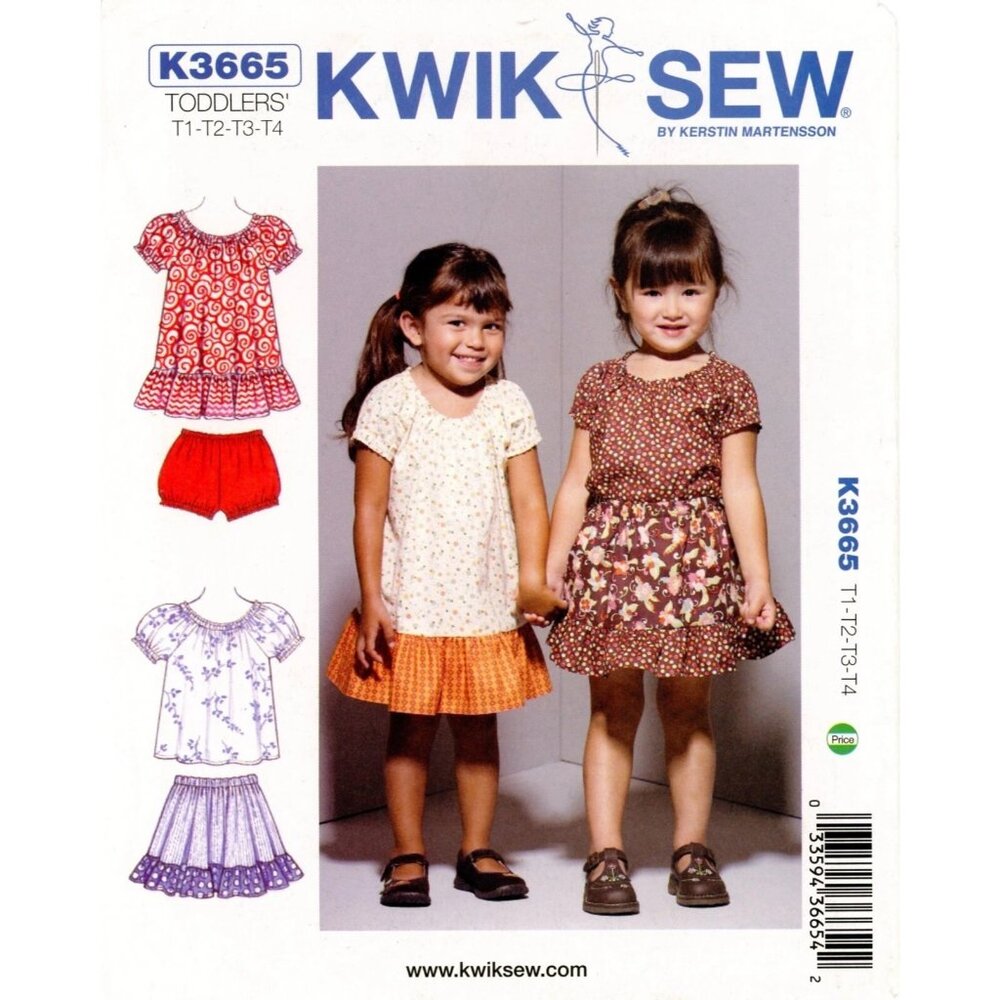 Kwik Sew K3665 Toddlers‎ Dress Top Skirt & Bloomers Sewing Pattern T1-T4 Sizes
